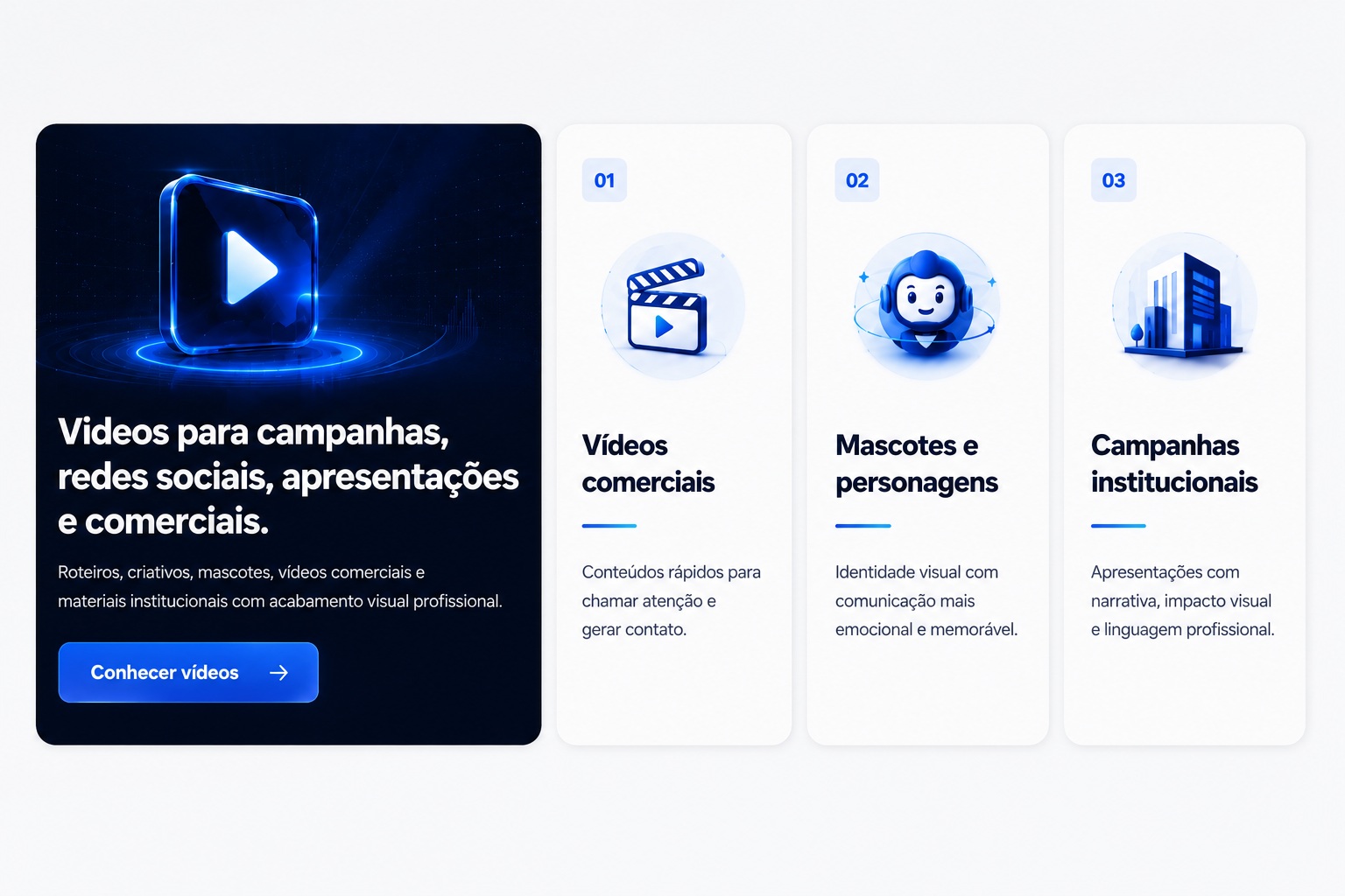 Vídeos para campanhas, redes sociais, apresentações e comerciais